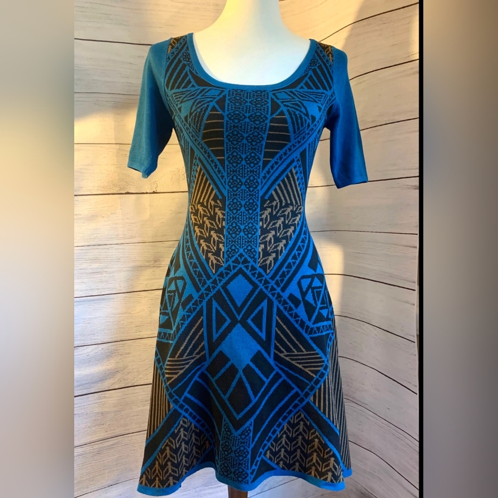 Flying Tomato Fit & Flare Geometric Pattern Scoop Neck Dress, XS
